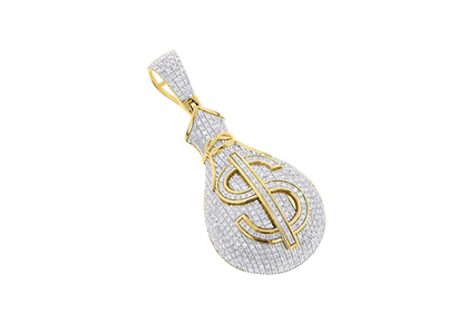 Gold Plated Money Bag Iced Out Pendant